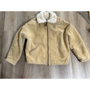 Womens M L Jones New York Tan Suede Leather B-3 Jacket Faux Fur Lining Trim Coat